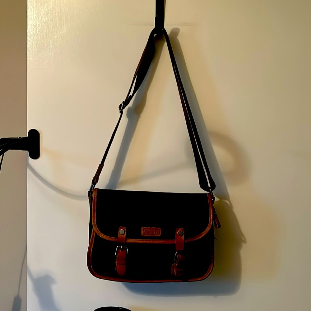 Vaschy Messenger bag black  canvas and tan leather vintage
